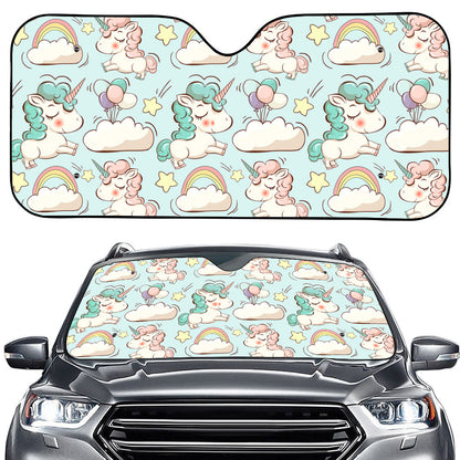 Cute Rainbow Unicorn Pattern Print Car Windshield Sun Shade
