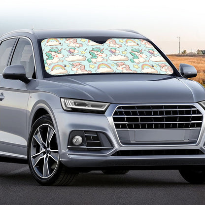 Cute Rainbow Unicorn Pattern Print Car Windshield Sun Shade