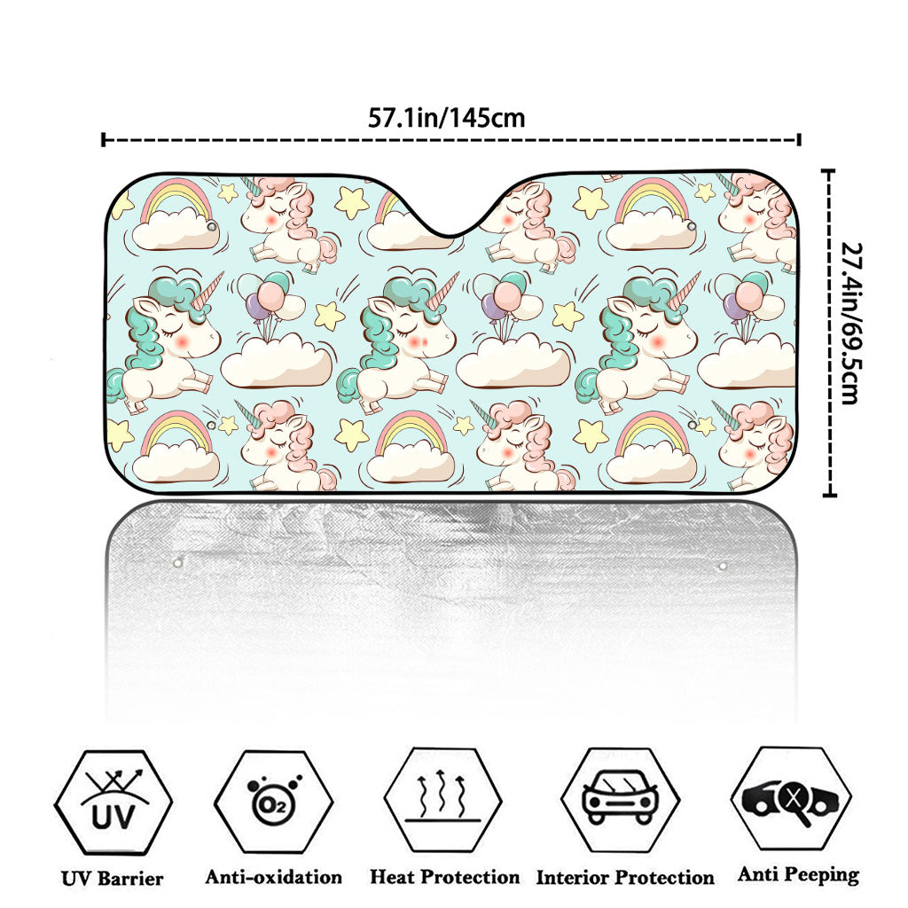 Cute Rainbow Unicorn Pattern Print Car Windshield Sun Shade