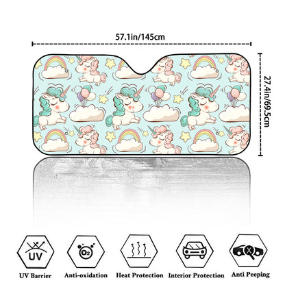Cute Rainbow Unicorn Pattern Print Car Windshield Sun Shade