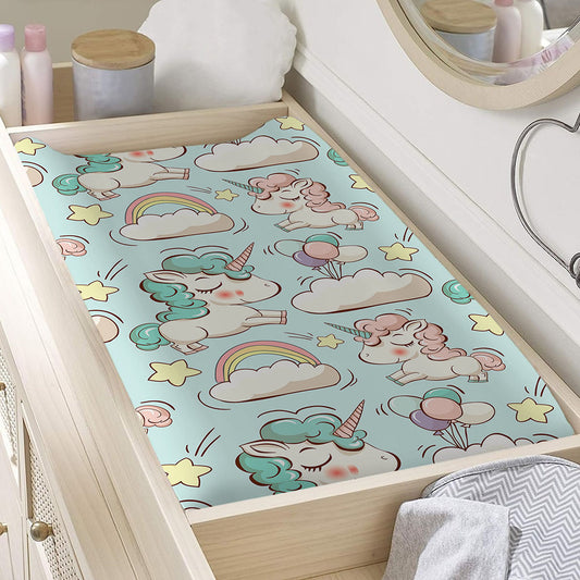 Cute Rainbow Unicorn Pattern Print Changing Pad Cover