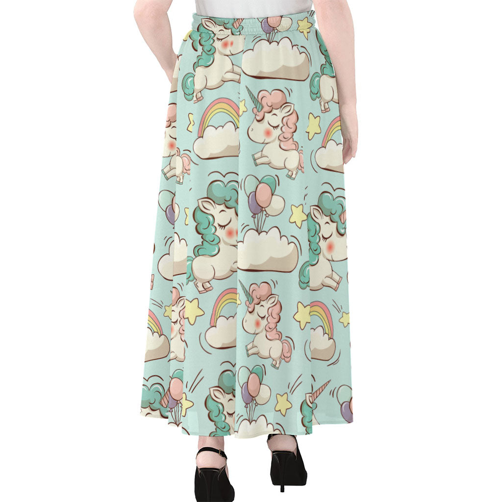 Cute Rainbow Unicorn Pattern Print Chiffon Maxi Skirt