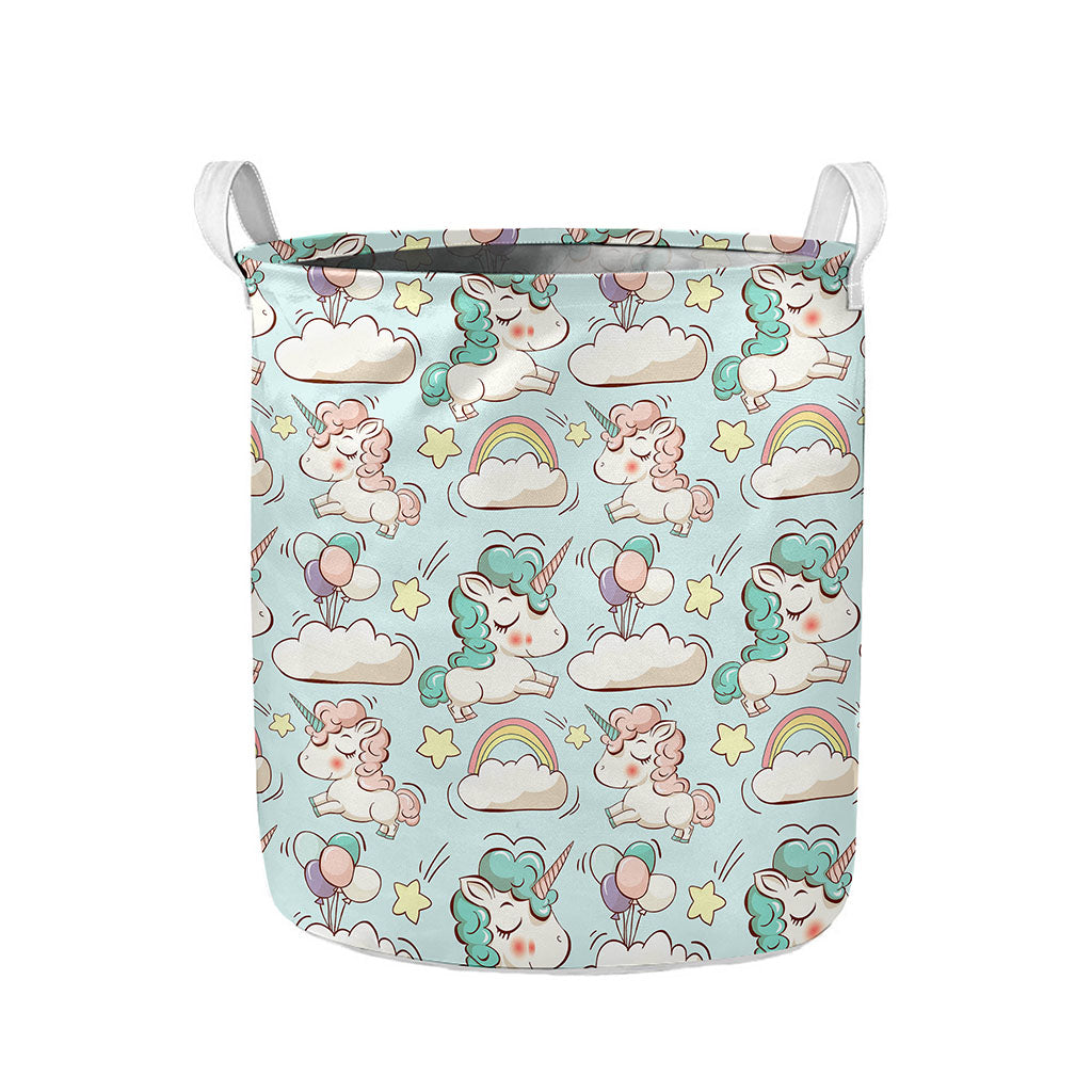 Cute Rainbow Unicorn Pattern Print Collapsible Laundry Basket