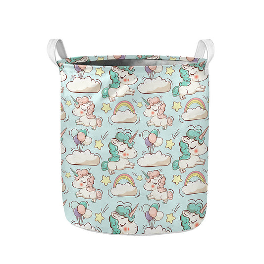 Cute Rainbow Unicorn Pattern Print Collapsible Laundry Basket