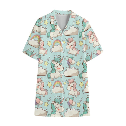 Cute Rainbow Unicorn Pattern Print Cotton Hawaiian Shirt