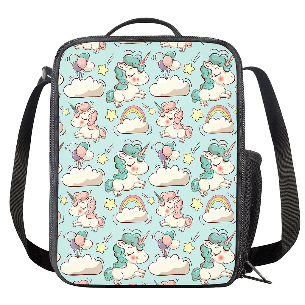 Cute Rainbow Unicorn Pattern Print Crossbody Lunch Bag