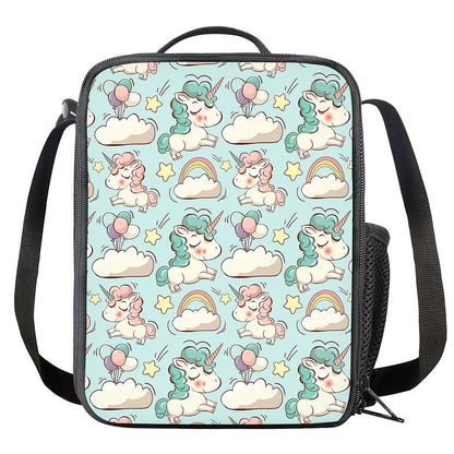 Cute Rainbow Unicorn Pattern Print Crossbody Lunch Bag