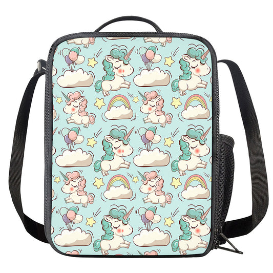 Cute Rainbow Unicorn Pattern Print Crossbody Lunch Bag