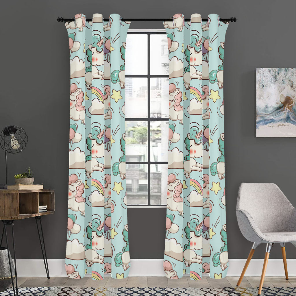Cute Rainbow Unicorn Pattern Print Curtain