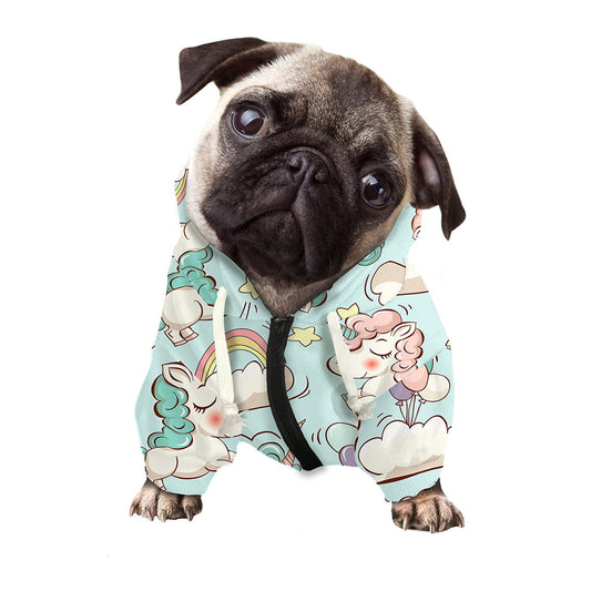 Cute Rainbow Unicorn Pattern Print Dog Zip Up Hoodie