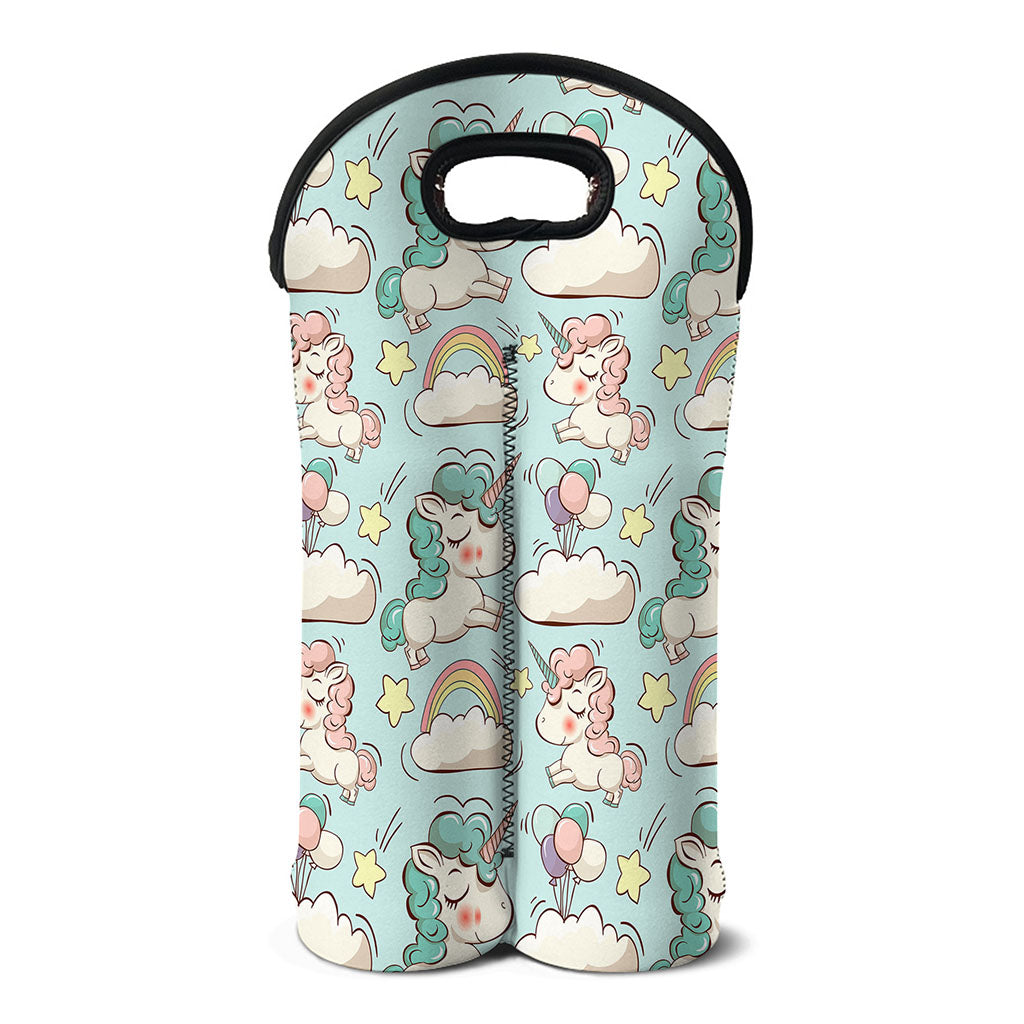 Cute Rainbow Unicorn Pattern Print Double Neoprene Wine Tote