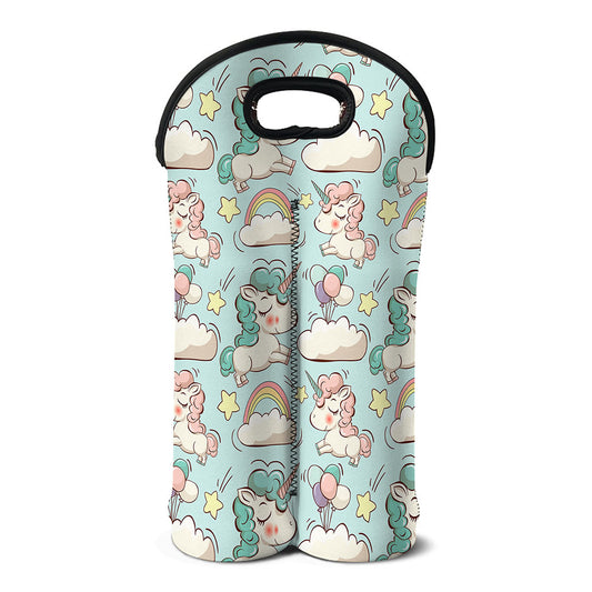 Cute Rainbow Unicorn Pattern Print Double Neoprene Wine Tote