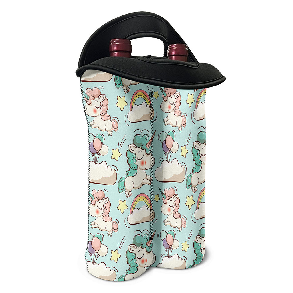 Cute Rainbow Unicorn Pattern Print Double Neoprene Wine Tote