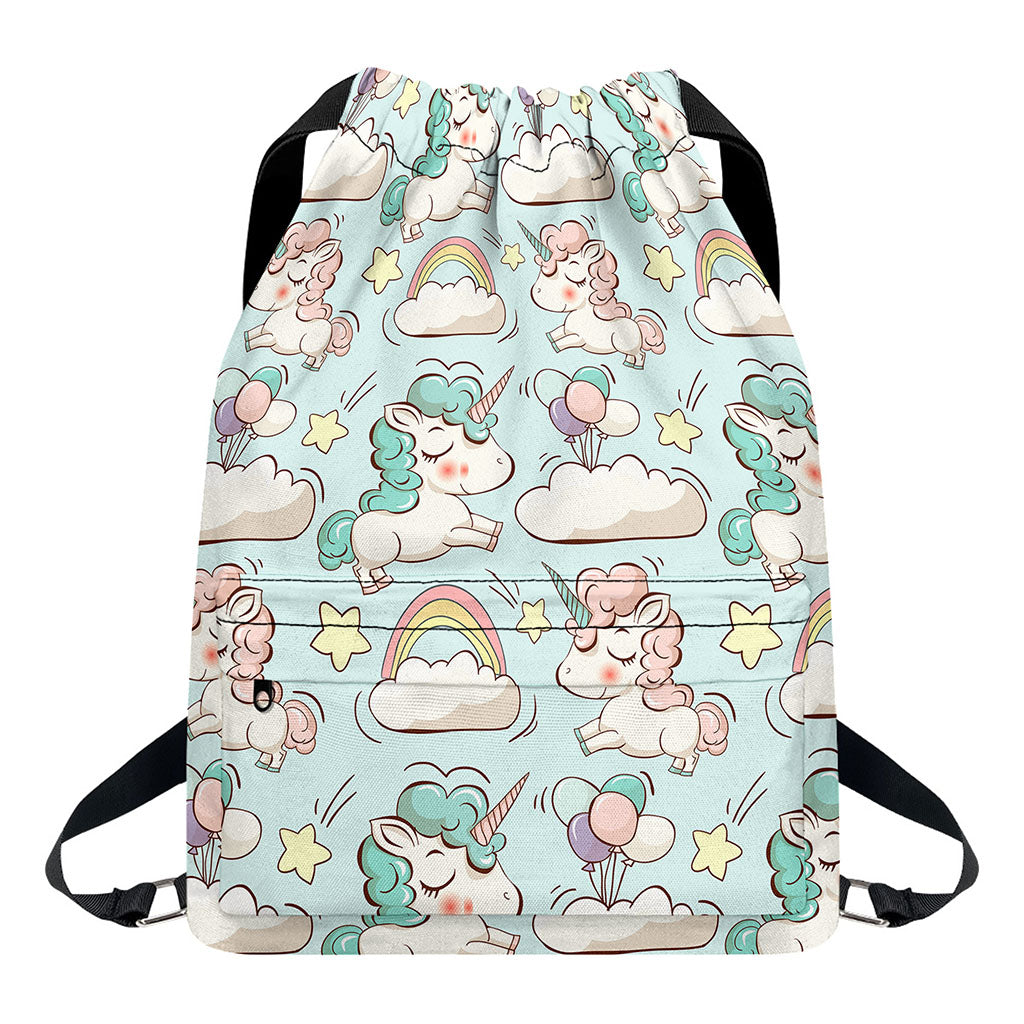 Cute Rainbow Unicorn Pattern Print Drawstring Backpack