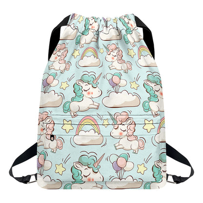 Cute Rainbow Unicorn Pattern Print Drawstring Backpack