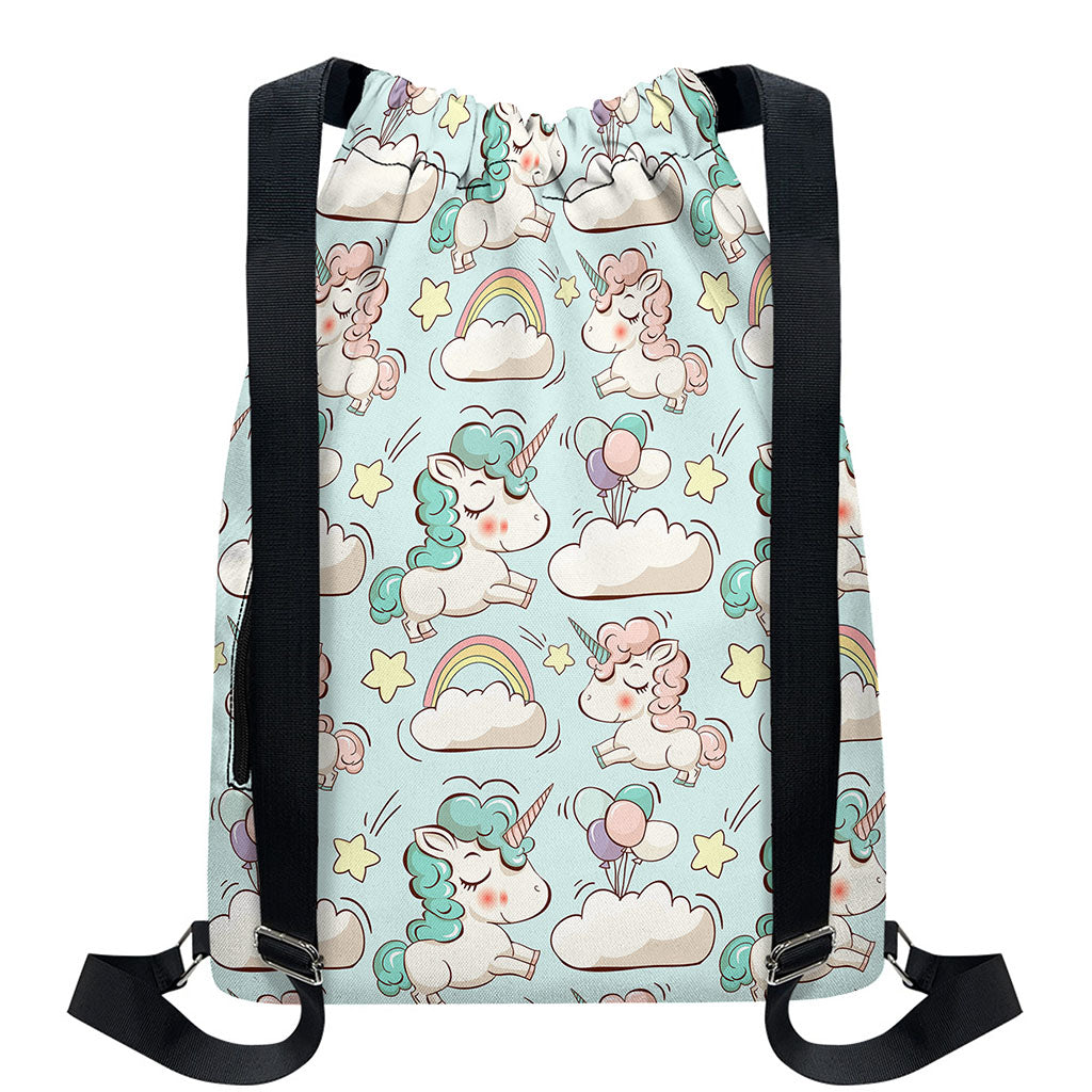 Cute Rainbow Unicorn Pattern Print Drawstring Backpack