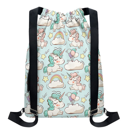 Cute Rainbow Unicorn Pattern Print Drawstring Backpack