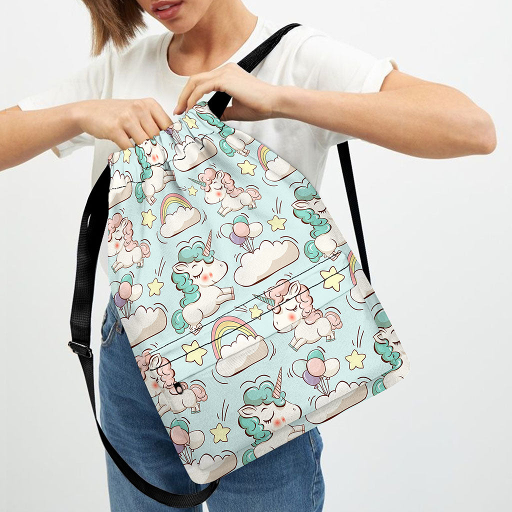 Cute Rainbow Unicorn Pattern Print Drawstring Backpack
