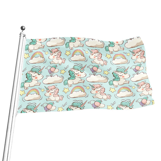 Cute Rainbow Unicorn Pattern Print Flag