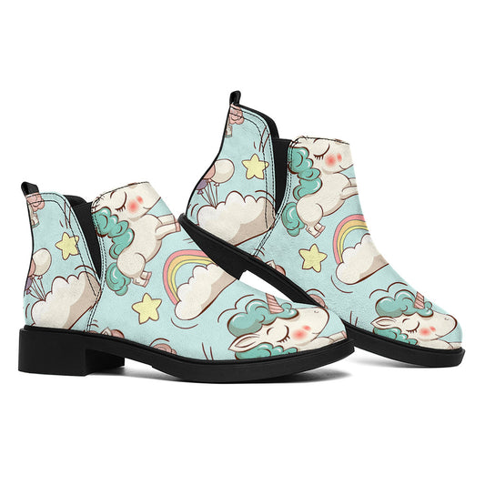 Cute Rainbow Unicorn Pattern Print Flat Ankle Boots