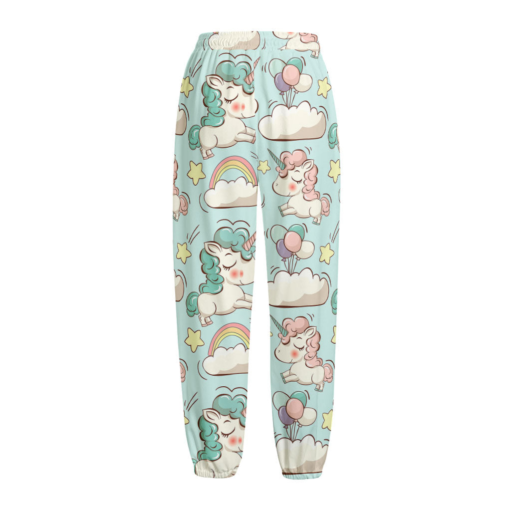 Cute Rainbow Unicorn Pattern Print Fleece Lined Knit Pants
