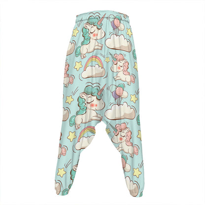 Cute Rainbow Unicorn Pattern Print Hammer Pants