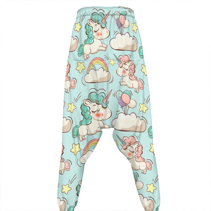 Cute Rainbow Unicorn Pattern Print Hammer Pants