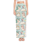 Cute Rainbow Unicorn Pattern Print High Slit Maxi Skirt