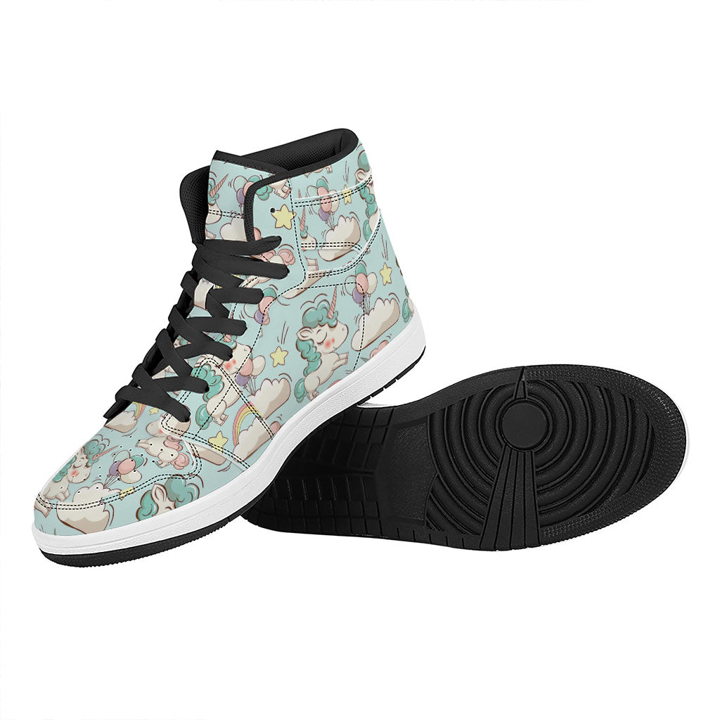 Cute Rainbow Unicorn Pattern Print High Top Leather Sneakers