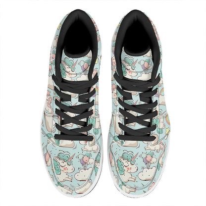 Cute Rainbow Unicorn Pattern Print High Top Leather Sneakers