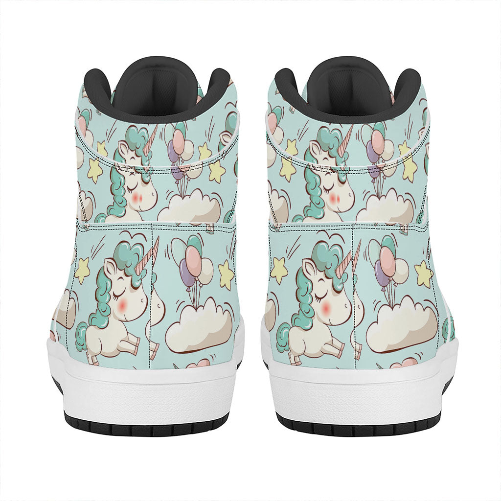 Cute Rainbow Unicorn Pattern Print High Top Leather Sneakers