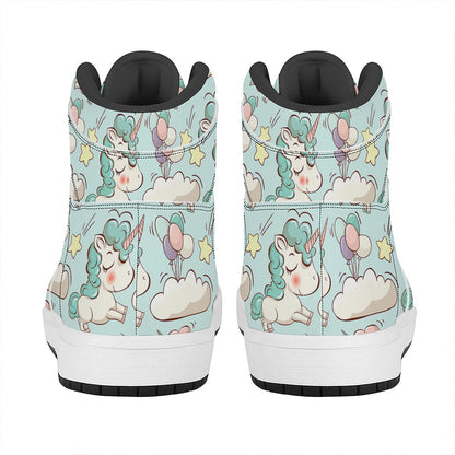 Cute Rainbow Unicorn Pattern Print High Top Leather Sneakers