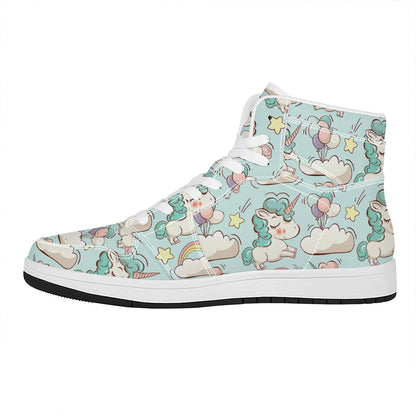 Cute Rainbow Unicorn Pattern Print High Top Leather Sneakers