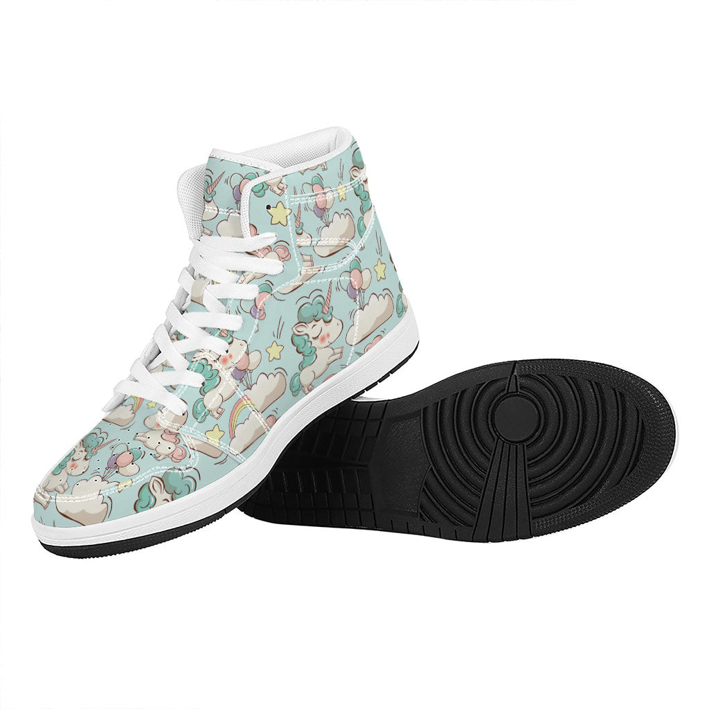 Cute Rainbow Unicorn Pattern Print High Top Leather Sneakers