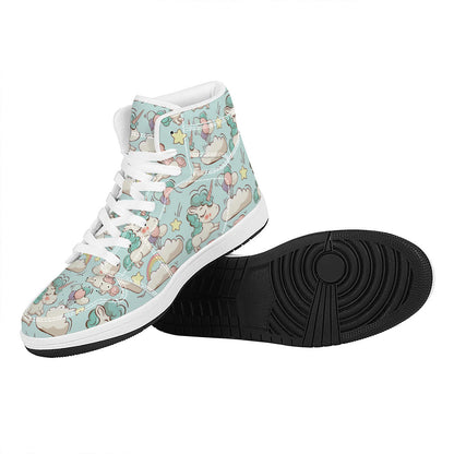 Cute Rainbow Unicorn Pattern Print High Top Leather Sneakers