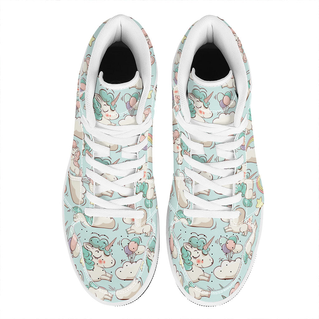 Cute Rainbow Unicorn Pattern Print High Top Leather Sneakers