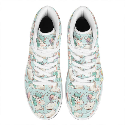 Cute Rainbow Unicorn Pattern Print High Top Leather Sneakers