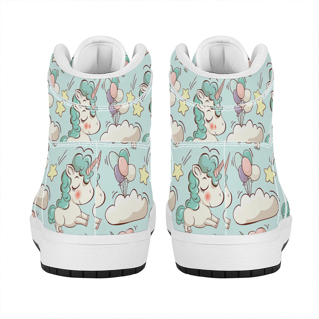Cute Rainbow Unicorn Pattern Print High Top Leather Sneakers