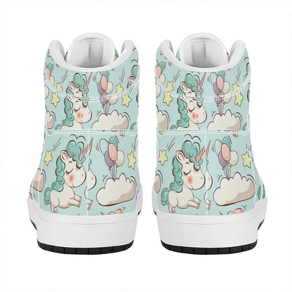 Cute Rainbow Unicorn Pattern Print High Top Leather Sneakers