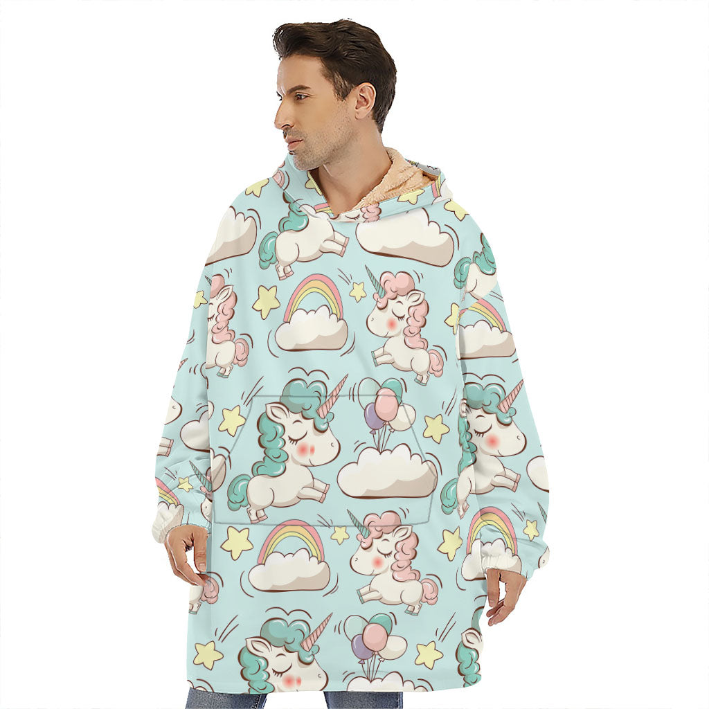 Cute Rainbow Unicorn Pattern Print Hoodie Blanket