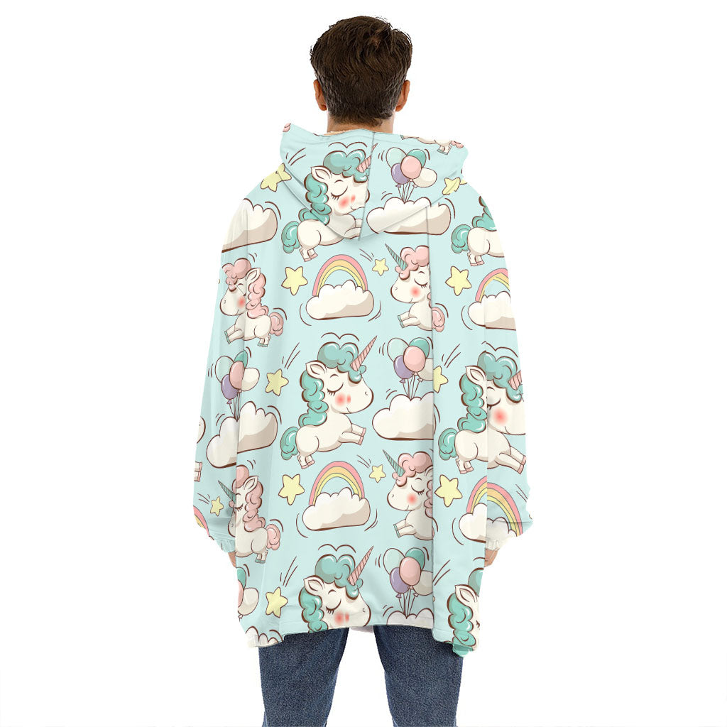 Cute Rainbow Unicorn Pattern Print Hoodie Blanket