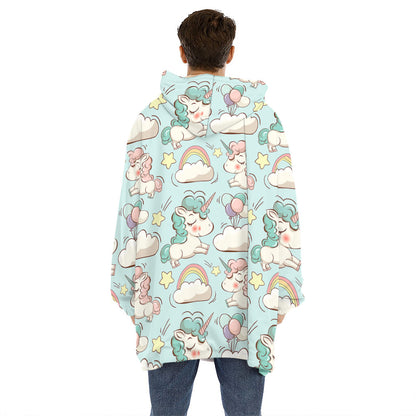Cute Rainbow Unicorn Pattern Print Hoodie Blanket