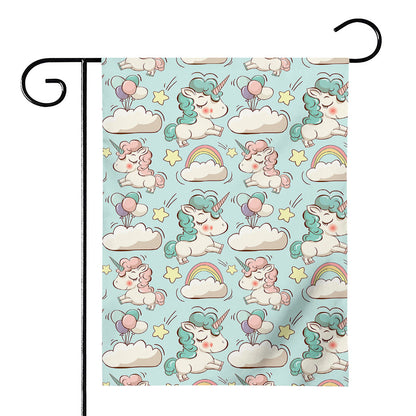 Cute Rainbow Unicorn Pattern Print House Flag