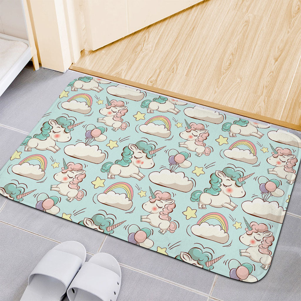 Cute Rainbow Unicorn Pattern Print Indoor Door Mat