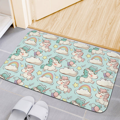 Cute Rainbow Unicorn Pattern Print Indoor Door Mat