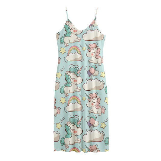 Cute Rainbow Unicorn Pattern Print Jersey Midi Cami Dress