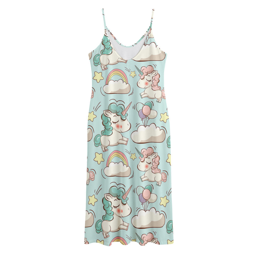 Cute Rainbow Unicorn Pattern Print Jersey Midi Cami Dress