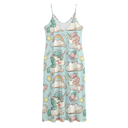 Cute Rainbow Unicorn Pattern Print Jersey Midi Cami Dress