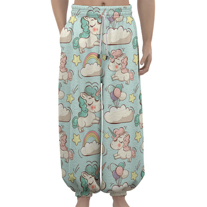 Cute Rainbow Unicorn Pattern Print Lantern Pants