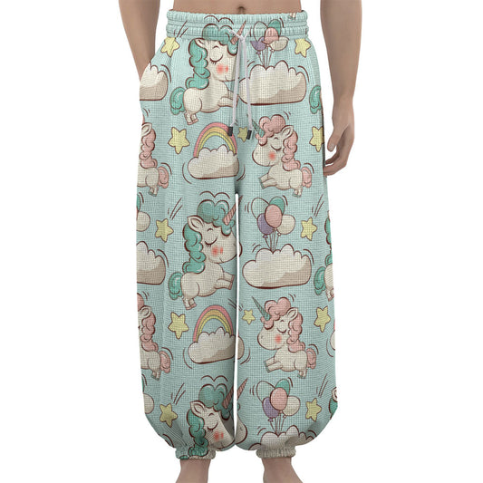 Cute Rainbow Unicorn Pattern Print Lantern Pants